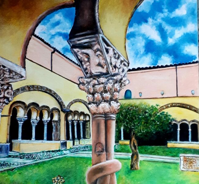 L’artista Donato Lombardo dona olio su tela raffigurante il Chiostro di Santa Sofia al Museo del Sannio